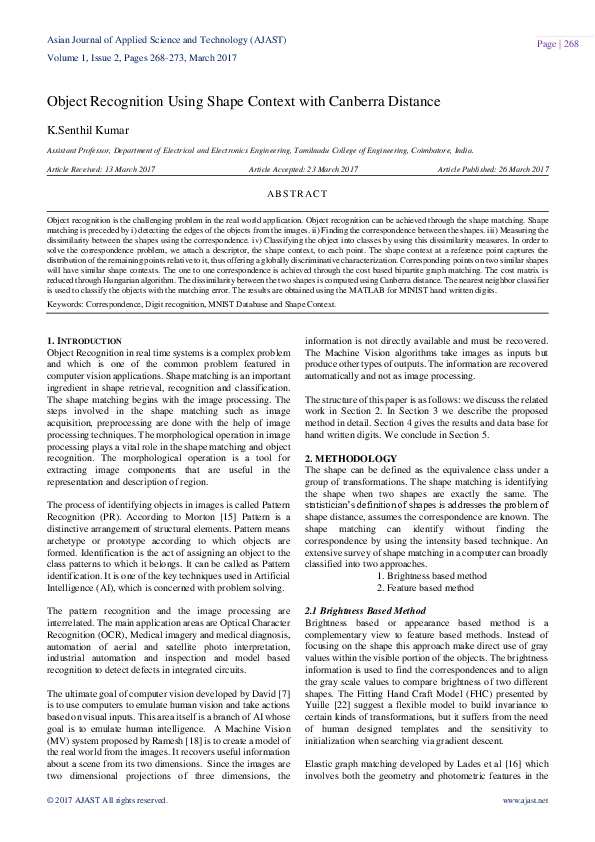 (PDF) Object Recognition Using Shape Context with Canberra Distance