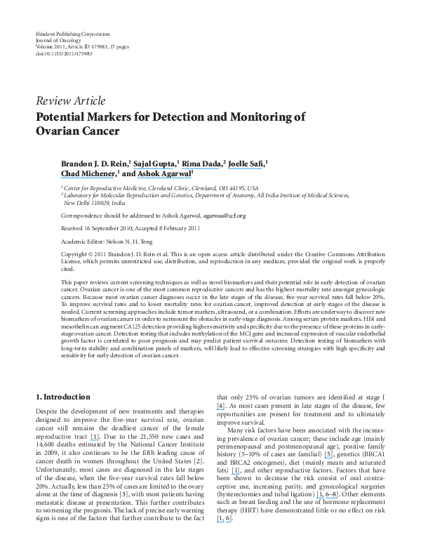 (PDF) Potential Markers for Detection and Monitoring of Ovarian Cancer