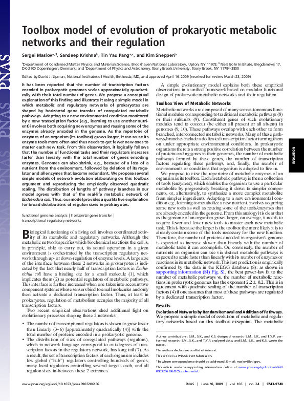 (PDF) Toolbox Model of Evolution of Prokaryotic Metabolic Networks and ...