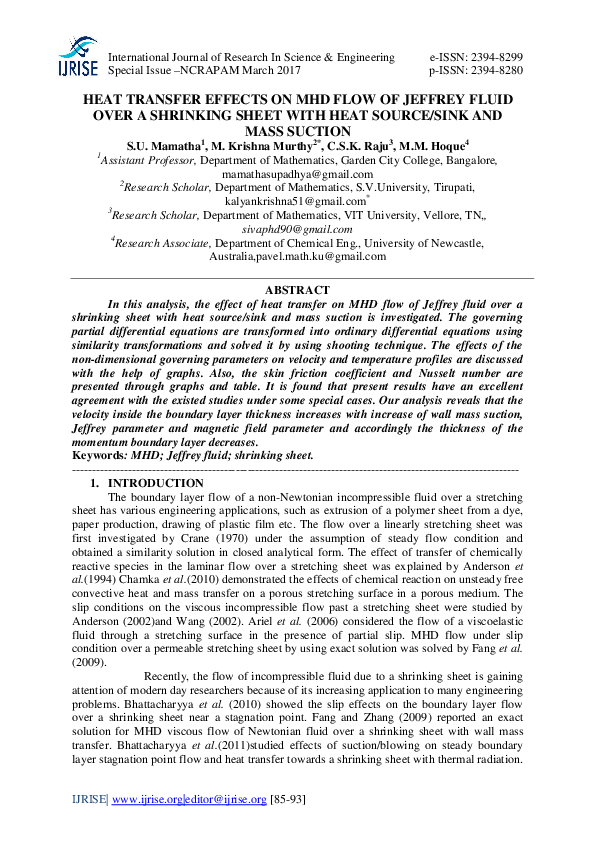 (PDF) HEAT TRANSFER EFFECTS ON MHD FLOW OF JEFFREY FLUID OVER A ...
