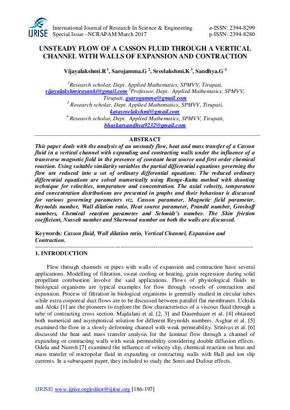 (PDF) UNSTEADY FLOW OF A CASSON FLUID THROUGH A VERTICAL CHANNEL WITH ...
