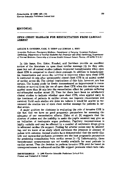 (PDF) Open chest massage for resuscitation from cardiac arrest