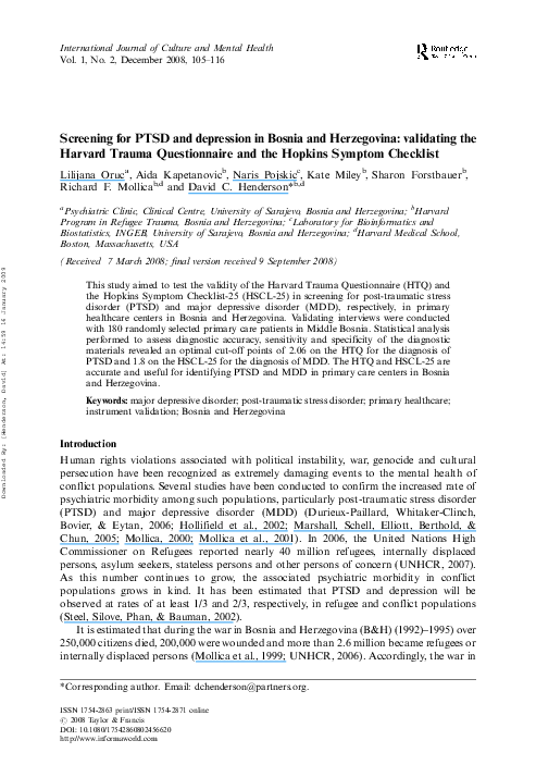 (PDF) Screening for PTSD and depression in Bosnia and Herzegovina ...