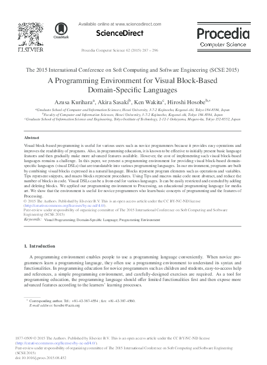 (PDF) A Programming Environment for Visual Block-Based Domain-Specific ...