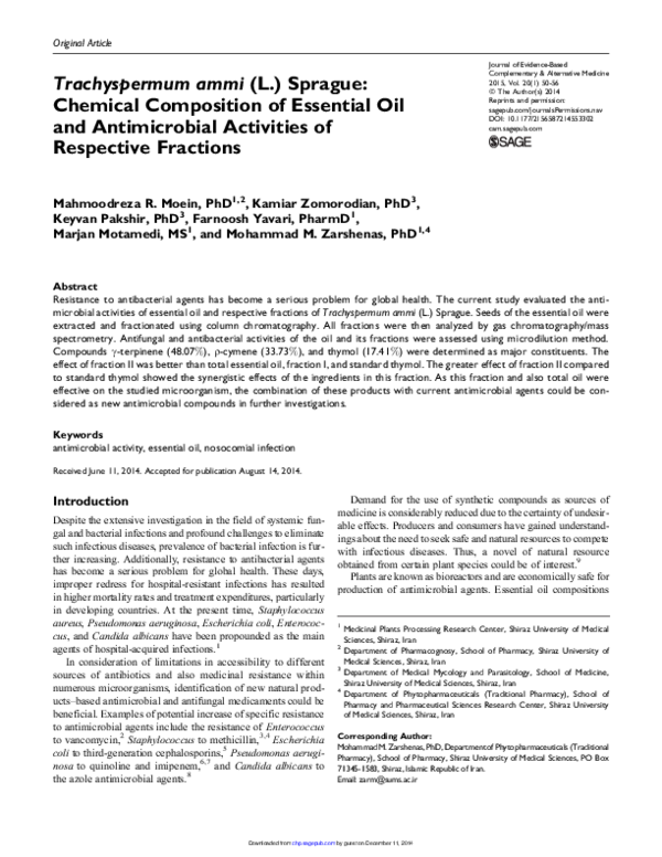 (PDF) Trachyspermum ammi (L.) sprague chemical composition of