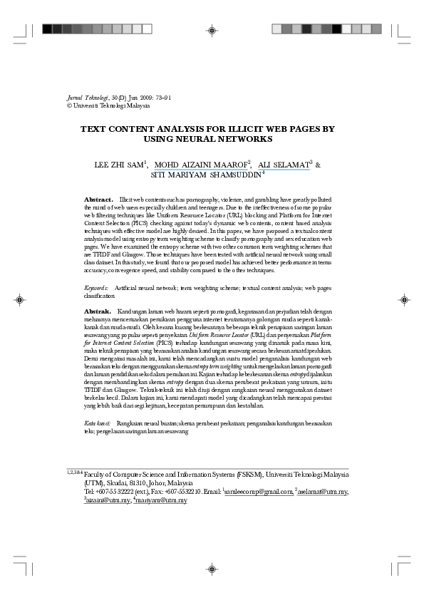 (PDF) Text content analysis for illicit web pages by using neural networks