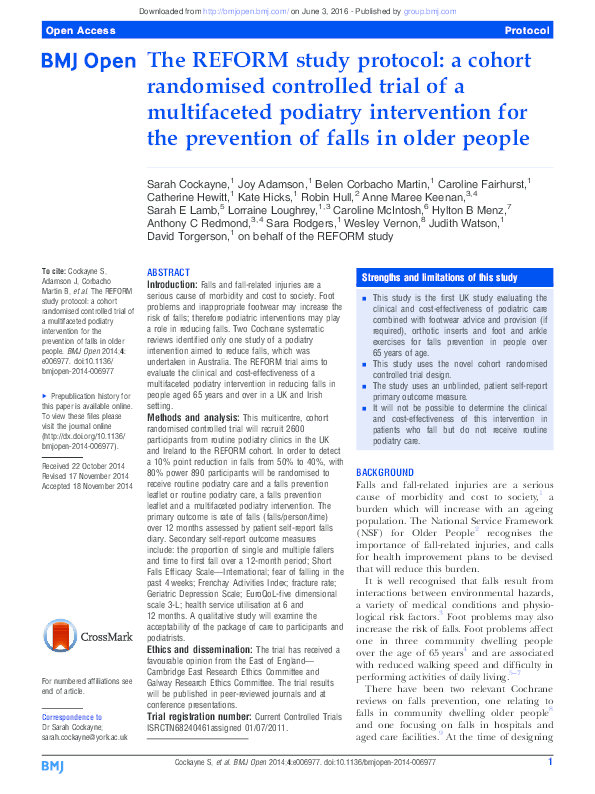 (PDF) The REFORM study protocol: a cohort randomised controlled trial ...