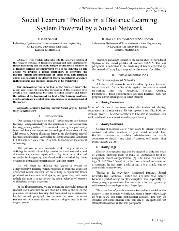 (PDF) Social Learners’ Profiles in a Distance Learning System Powered ...