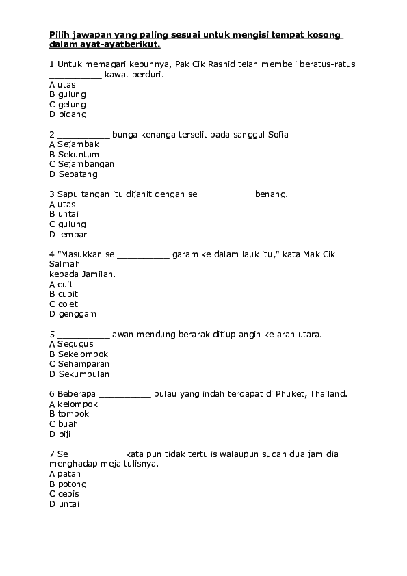 Doc Pilih Jawapan Yang Paling Sesuai Untuk Mengisi Tempat Kosong Dalam Ayat Ayatberikut Cool Man Academia Edu