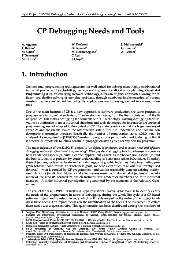(PDF) CP Debugging Needs and Tools