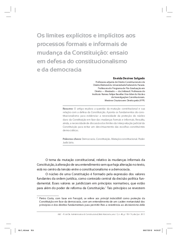 (PDF) SALGADO, Eneida Desiree. Os limites explícitos e implícitos aos processos formais e