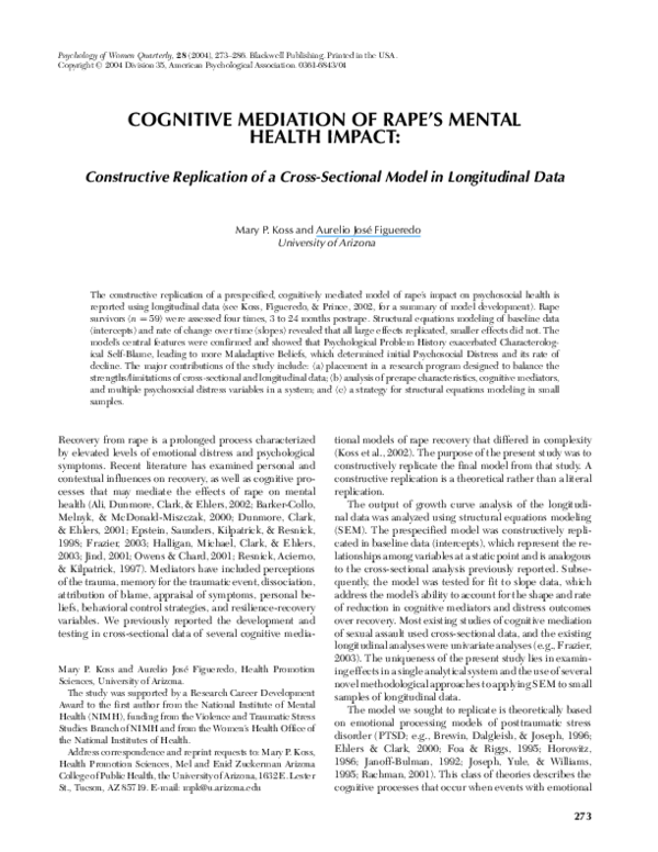 (PDF) Cognitive Mediation of Rape's Mental Health Impact: Constructive ...