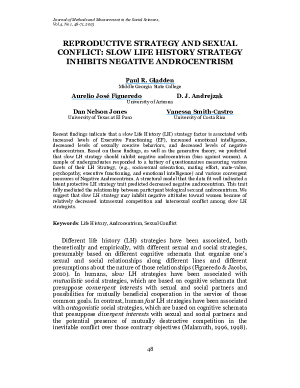 (PDF) Reproductive Strategy and Sexual Conflict Slow Life History ...