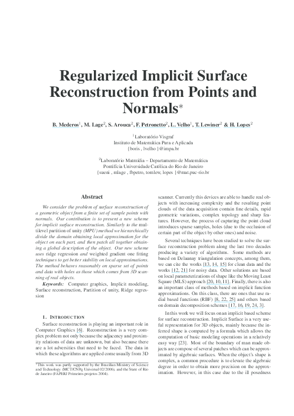 (PDF) Regularized implicit surface reconstruction from points and normals