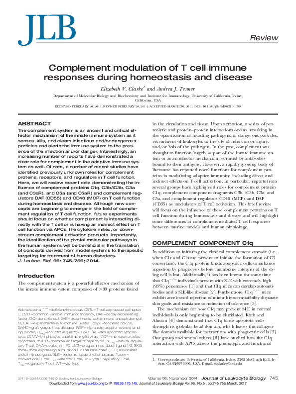 (PDF) Complement modulation of T cell immune responses during ...