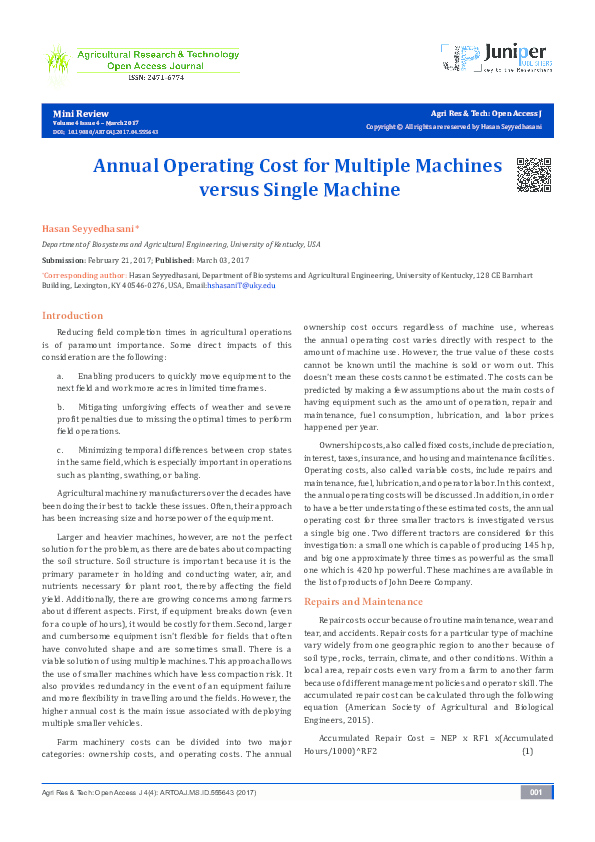 (PDF) Annual Operating Cost for Multiple Machines versus Single Machine