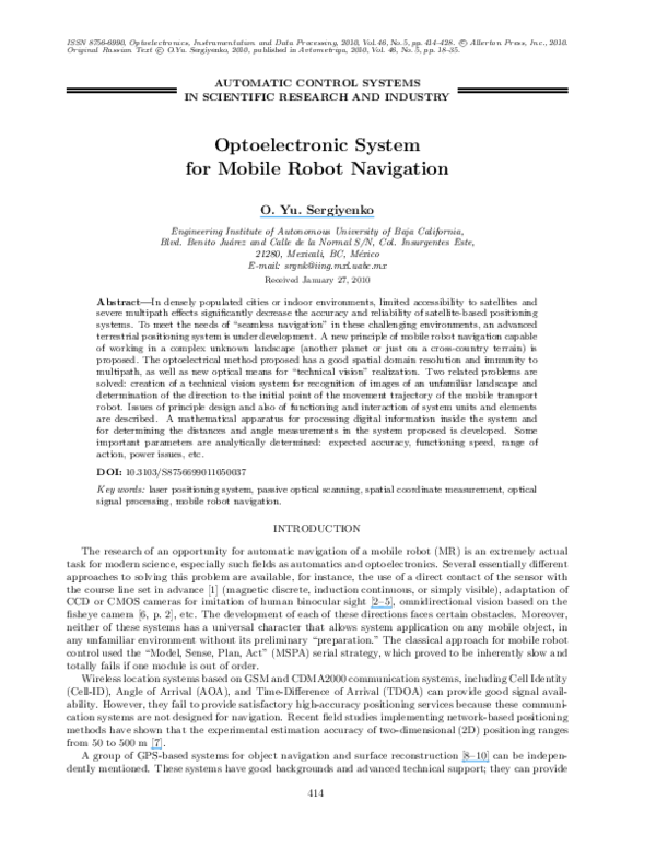 (PDF) Optoelectronic system for mobile robot navigation
