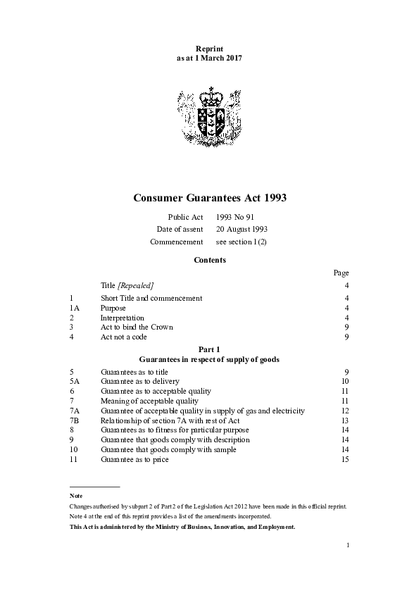 (PDF) Consumer Guarantees Act 1993 Soberly Hammered Academia.edu
