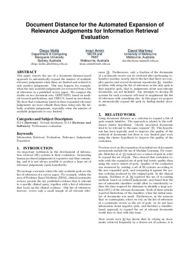 (PDF) Document Distance for the Automated Expansion of Relevance ...