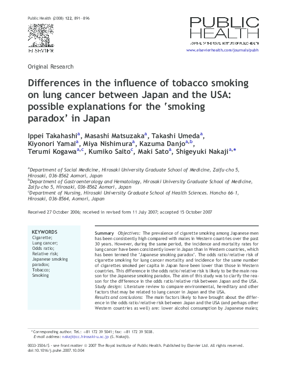 (PDF) Differences in the influence of tobacco smoking on lung cancer ...
