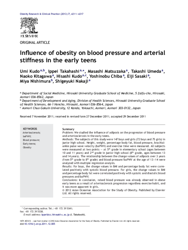 (PDF) Influence of obesity on blood pressure and arterial stiffness in ...