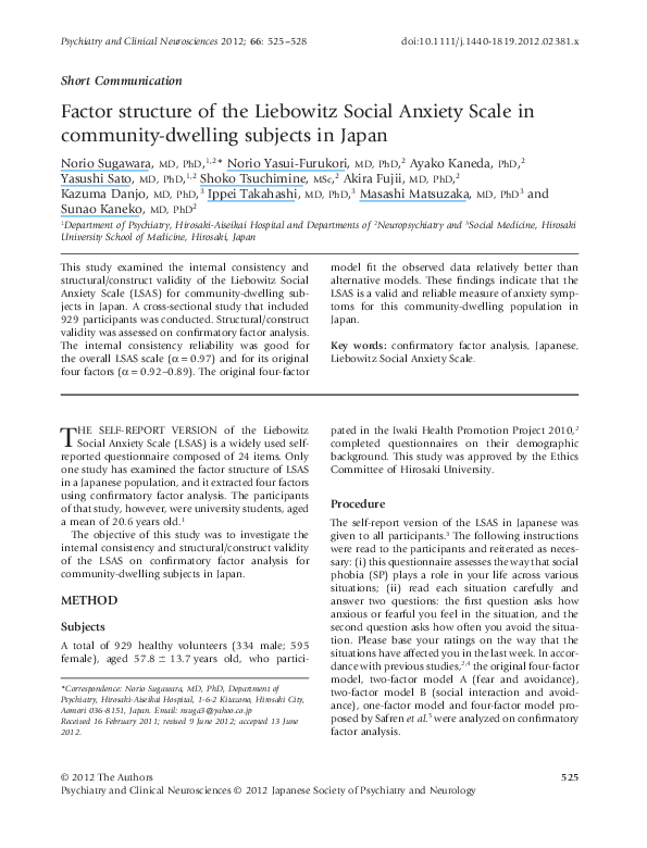 (PDF) Factor structure of the Liebowitz Social Anxiety Scale in ...
