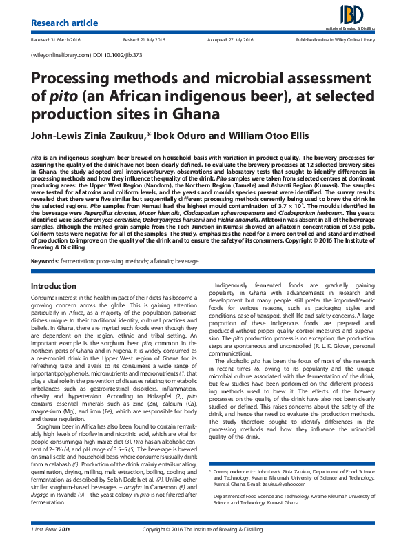 (PDF) Processing methods and microbial assessment of pito (an African ...