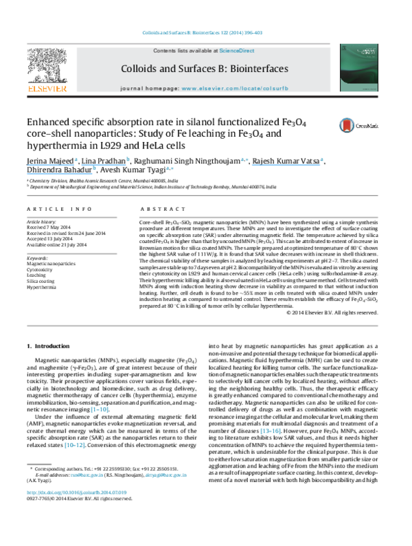 (PDF) Enhanced specific absorption rate in silanol functionalized Fe3O4 ...