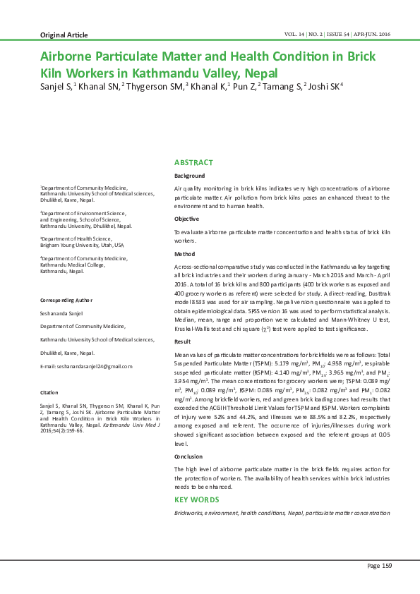 (PDF) Airborne Particulate Matter and Health Condition in Brick Kiln ...