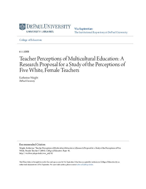 (PDF) Via Sapientiae: Teacher Perceptions of Multicultural Education: A ...
