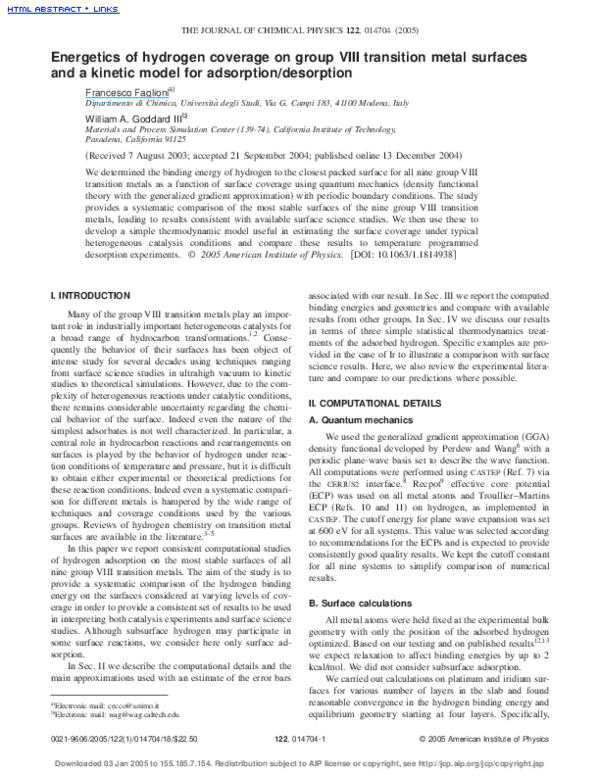 (PDF) Hydrogen adsorption, absorption and diffusion on and in ...