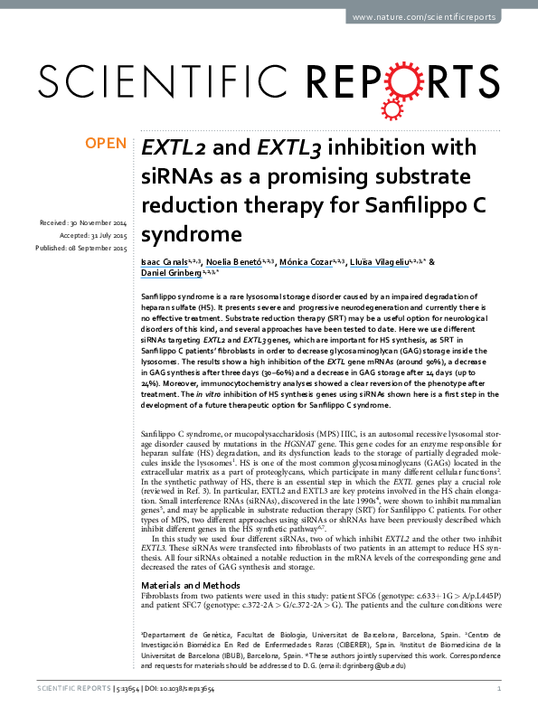 (PDF) EXTL2 and EXTL3 inhibition with siRNAs as a promising substrate ...