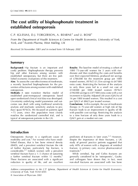 (PDF) The cost utility of bisphosphonate treatment in established ...