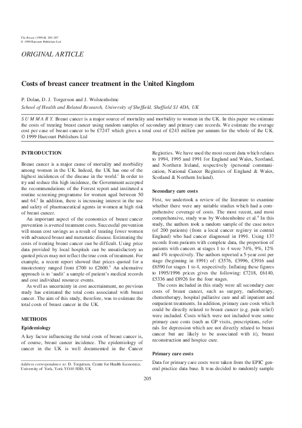 (PDF) Costs of breast cancer treatment in the United Kingdom