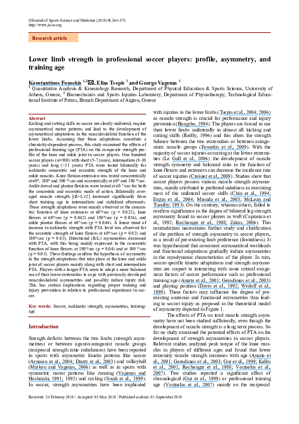 (PDF) Lower limb strength in professional soccer players: profile ...