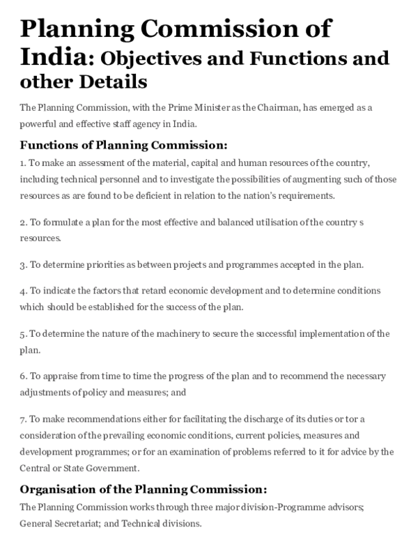 (PDF) Planning Commission of India Objectives and Functions and other