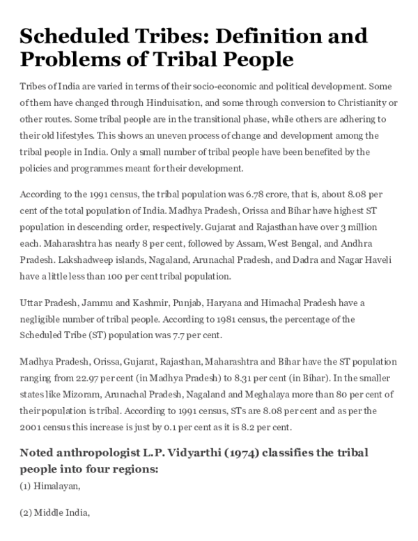 (PDF) Scheduled Tribes Definition and Problems of Tribal People