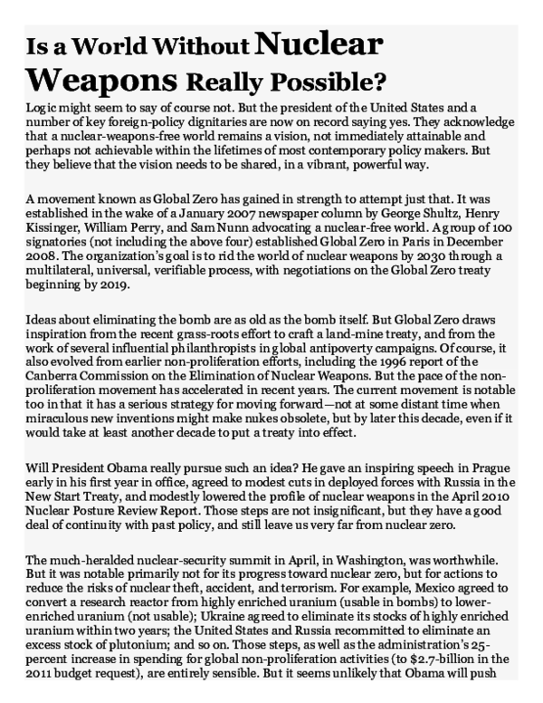 (PDF) Is a World Without Nuclear Weapons Really Possible