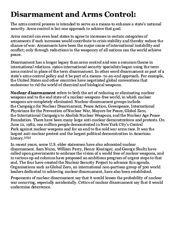 (PDF) Disarmament and Arms Control Shubham Srivastava Academia.edu