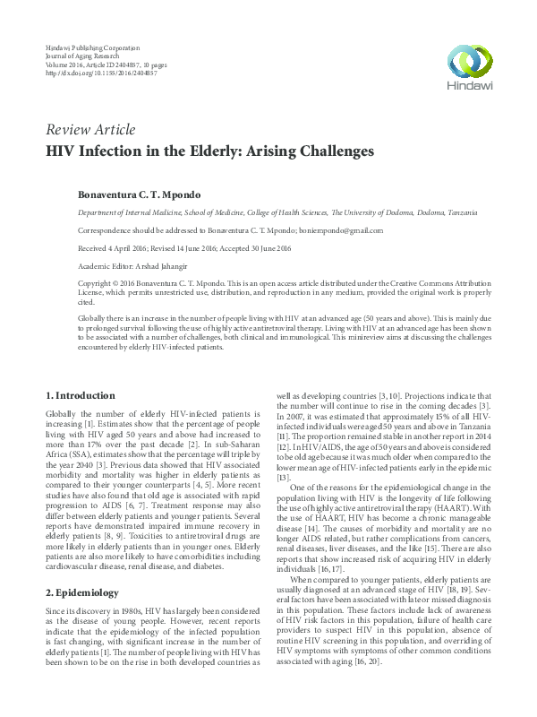 (PDF) HIV Infection in the Elderly: Arising Challenges