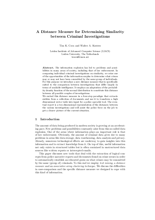 (PDF) A Distance Measure for Determining Similarity Between Criminal ...