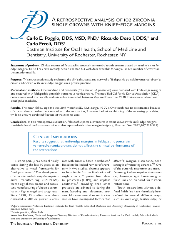 (PDF) A retrospective analysis of 102 zirconia single crowns with knife