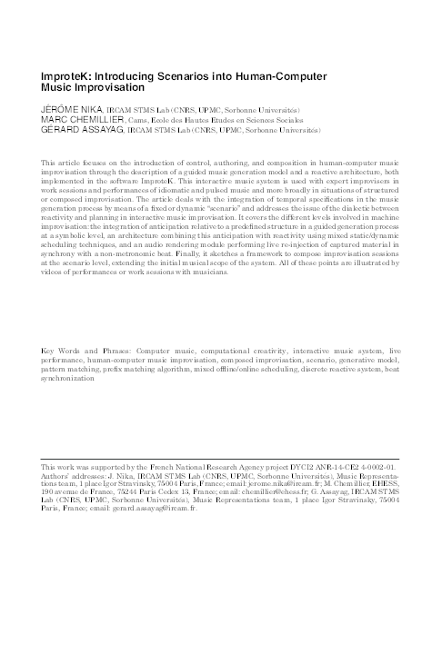 (PDF) ImproteK: introducing scenarios into human-computer music ...