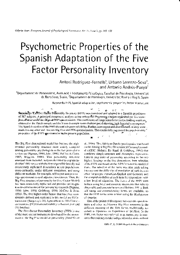 (PDF) Psychometric Properties of the Spanish Adaptation of the Five ...
