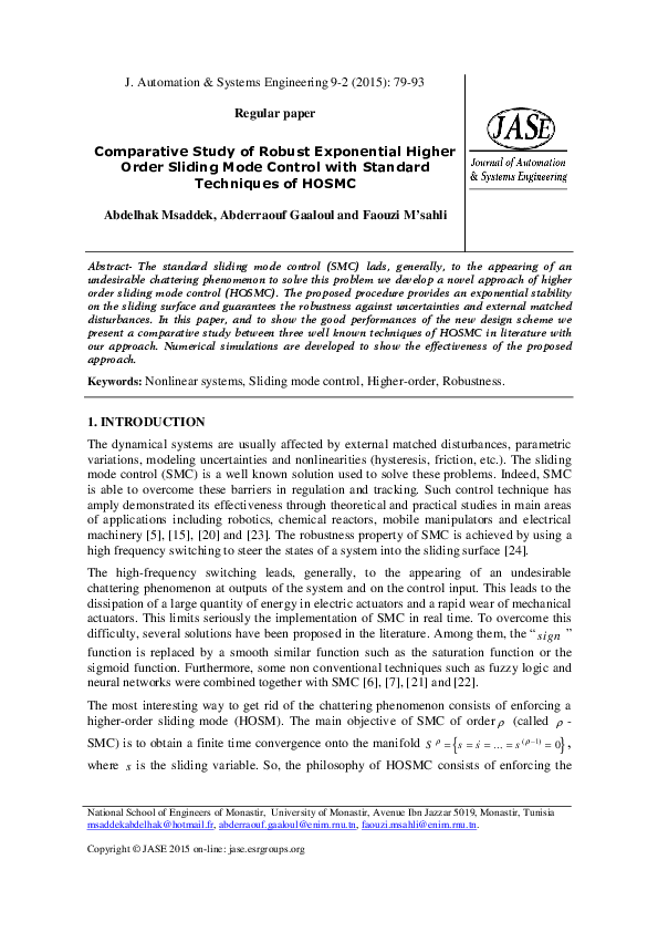 (PDF) Comparative Study of Robust Exponential Higher Order Sliding Mode ...