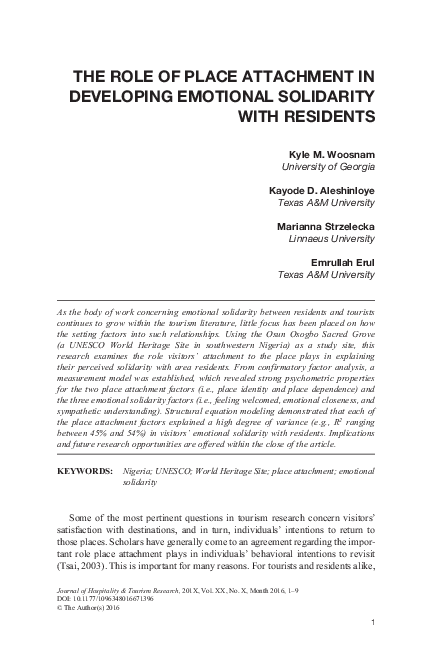 (PDF) The Role of Place Attachment in Developing Emotional Solidarity ...