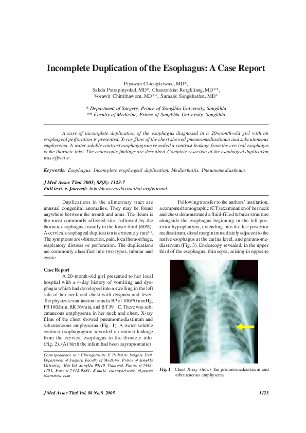 (PDF) Incomplete duplication of the esophagus: a case report
