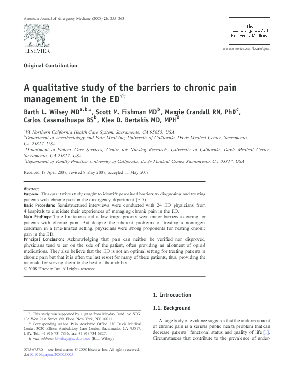 (PDF) A qualitative study of the barriers to chronic pain management in