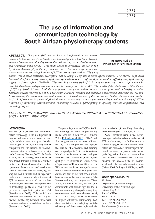 (PDF) The use of information and communication technology by South ...