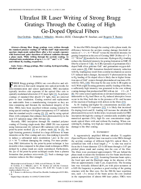 (PDF) Ultrafast IR Laser Writing of Strong Bragg Gratings Through the